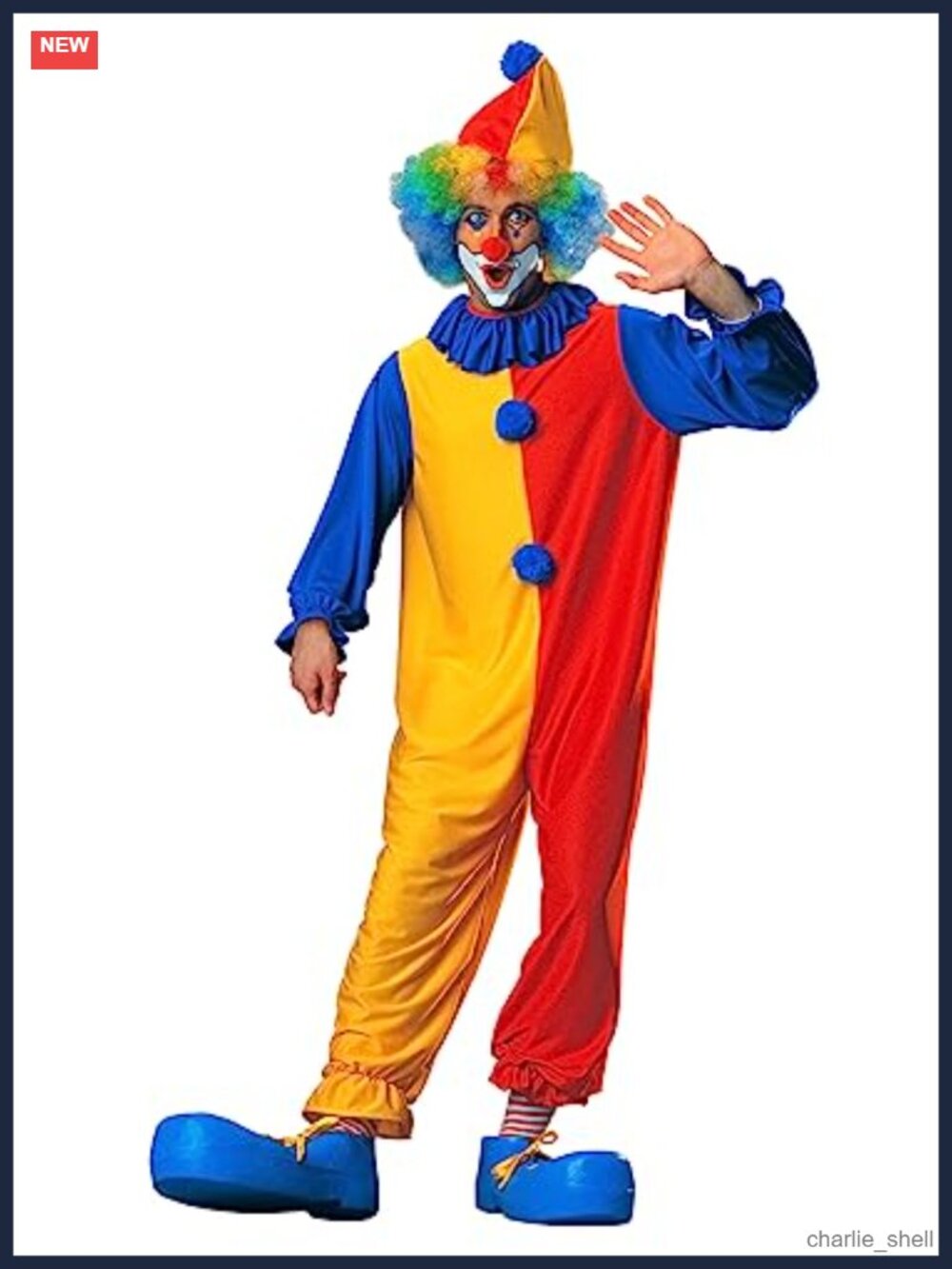 Men's Classic Clown Costume Jumpsuit with Hat for Halloween